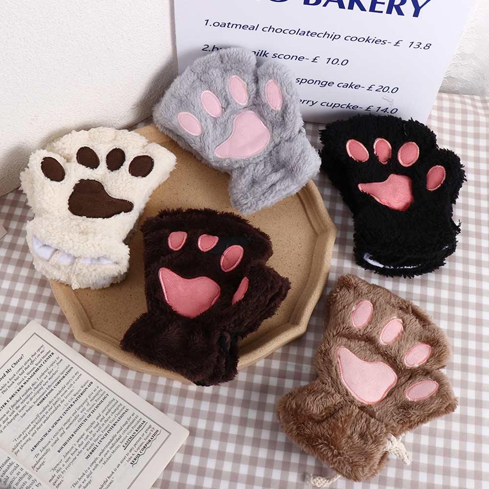 Găng Tay Lông Mềm Mại Giữ Ấm Không Ngón Hình Dấu Chân Gấu 15H Dành Cho Bạn Nữ