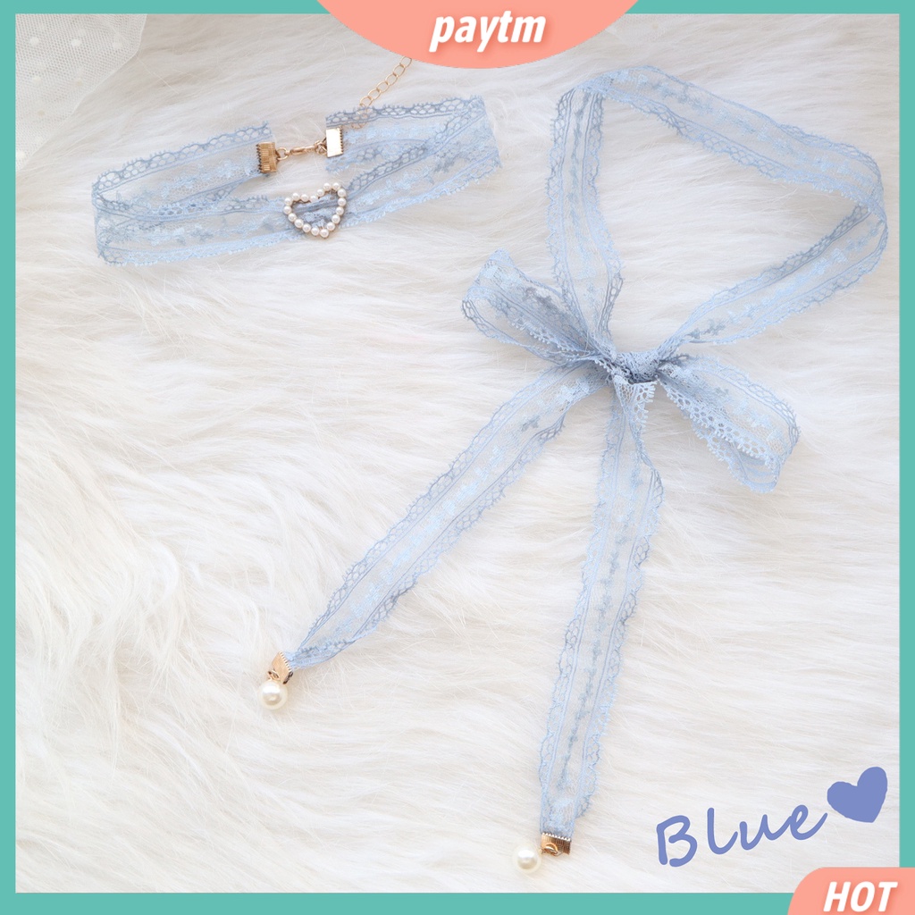 {PTM} Vòng Cổ Choker Phối Ren Đính Hạt Ngọc Trai Giả Thời Trang Cho Nữ
