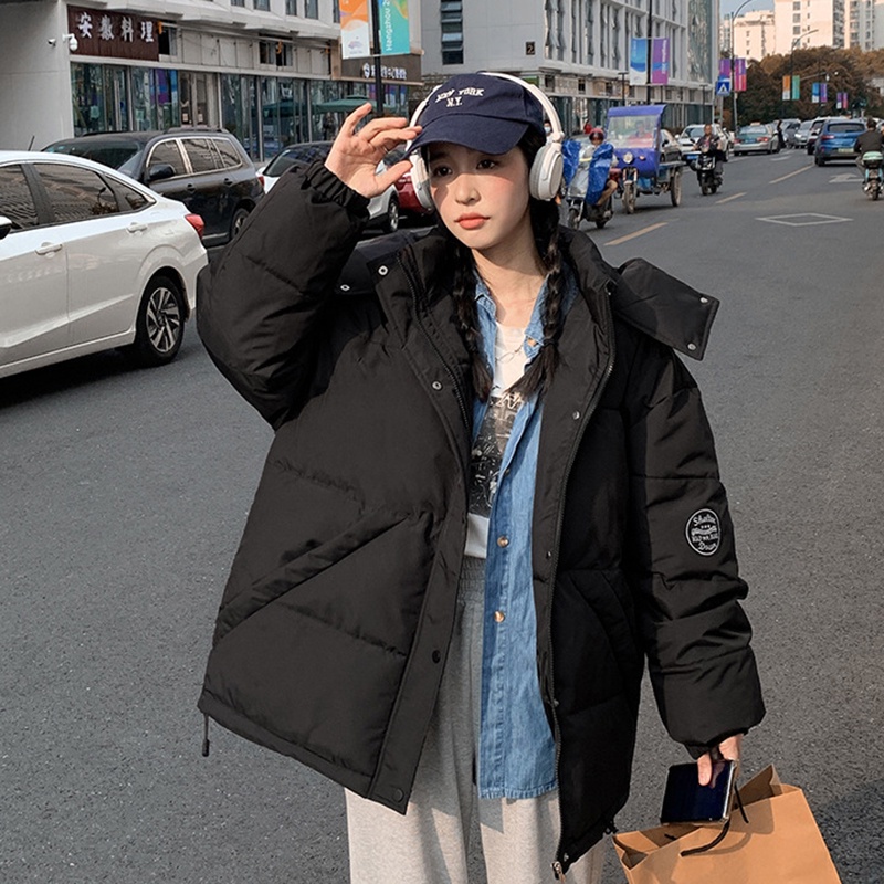 IELGY IELGY Áo Khoác Thể Thao cotton Dáng Rộng Có Nón Trùm Màu Sắc Phù Hợp Giữ Ấm Dành Cho Nữ