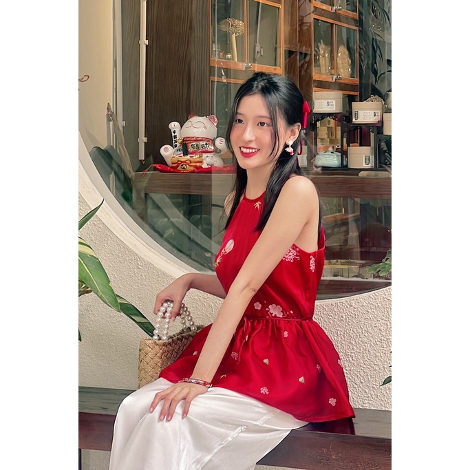 Sumire Store Áo yếm xòe organza Nhạc Hoa - Đỏ