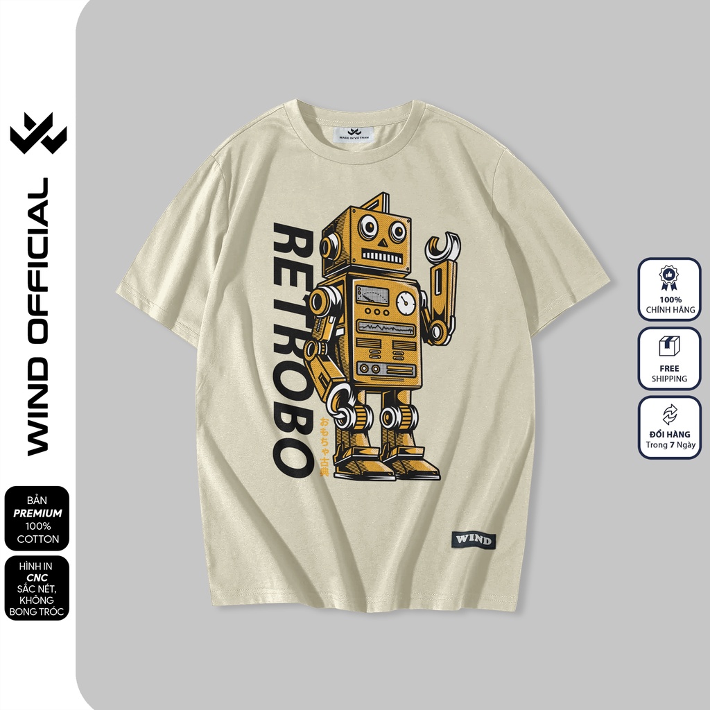 Áo thun tay lỡ form rộng WIND phông unisex 65% cotton RETROBO nam nữ oversize