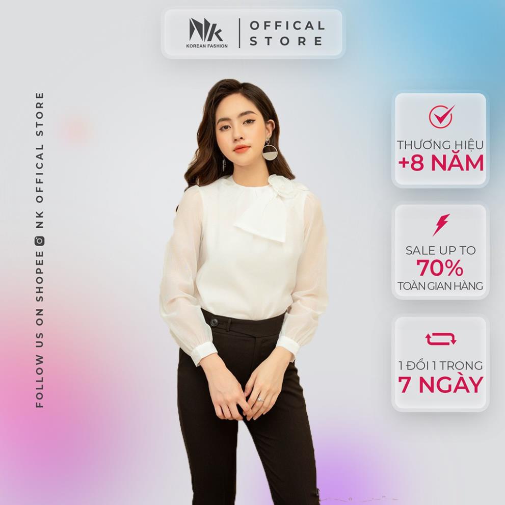 Áo Sơ Mi Nữ Công Sở NK FASHION Dài Tay Cổ Phối Nơ, Vải Voan Cao Cấp Hàn, Co Giãn Nhẹ, Thấm Hút Mồ Hôi Tốt