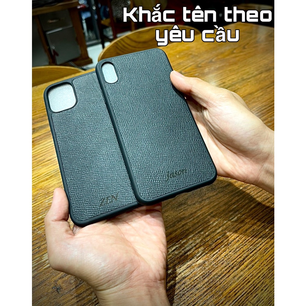 Ốp lưng da thủ công Epsom Đen nhập khẩu Pháp, viền TPU chống sốc dành cho iP 15, 14, 13, 12, 11, X