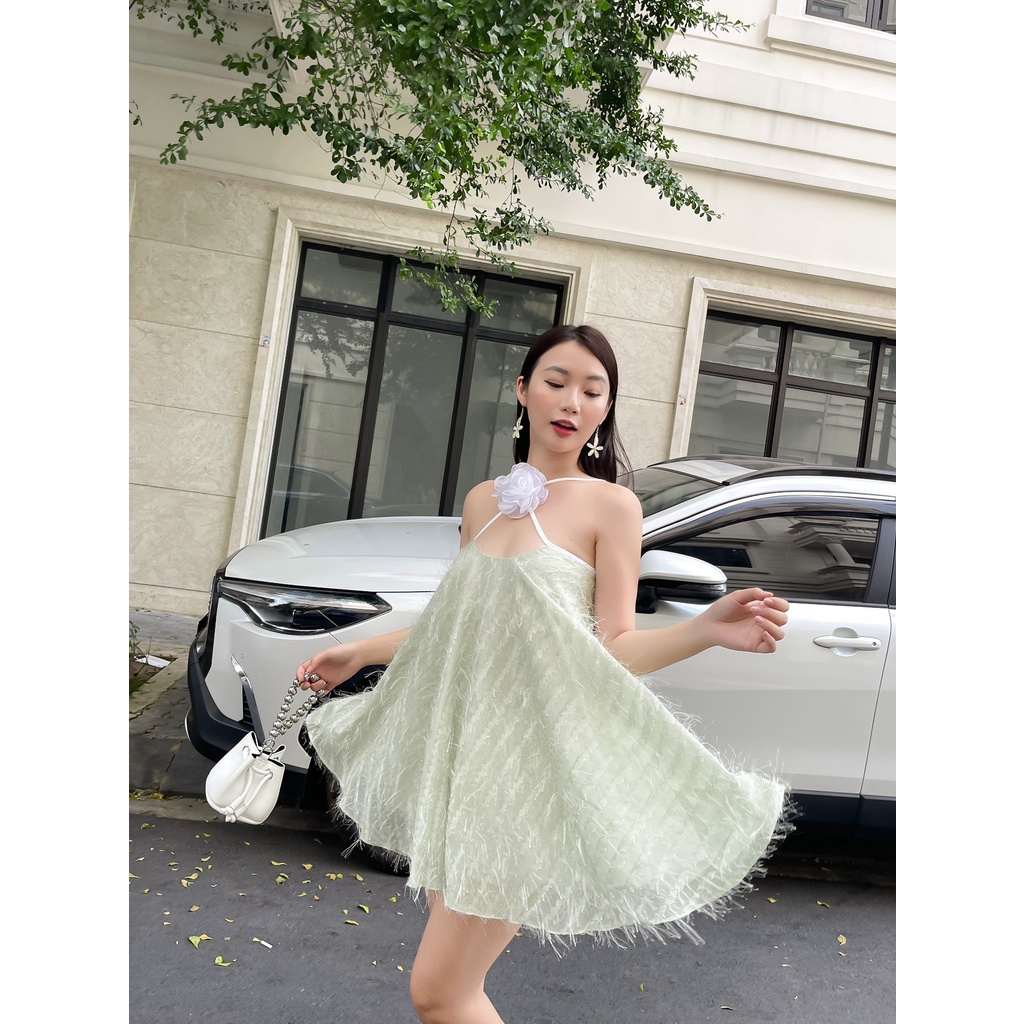 Váy Lông Xòe Hoa Cổ LSEOUL V1457 Màu Pastel Nhẹ Nhàng Nữ Tính