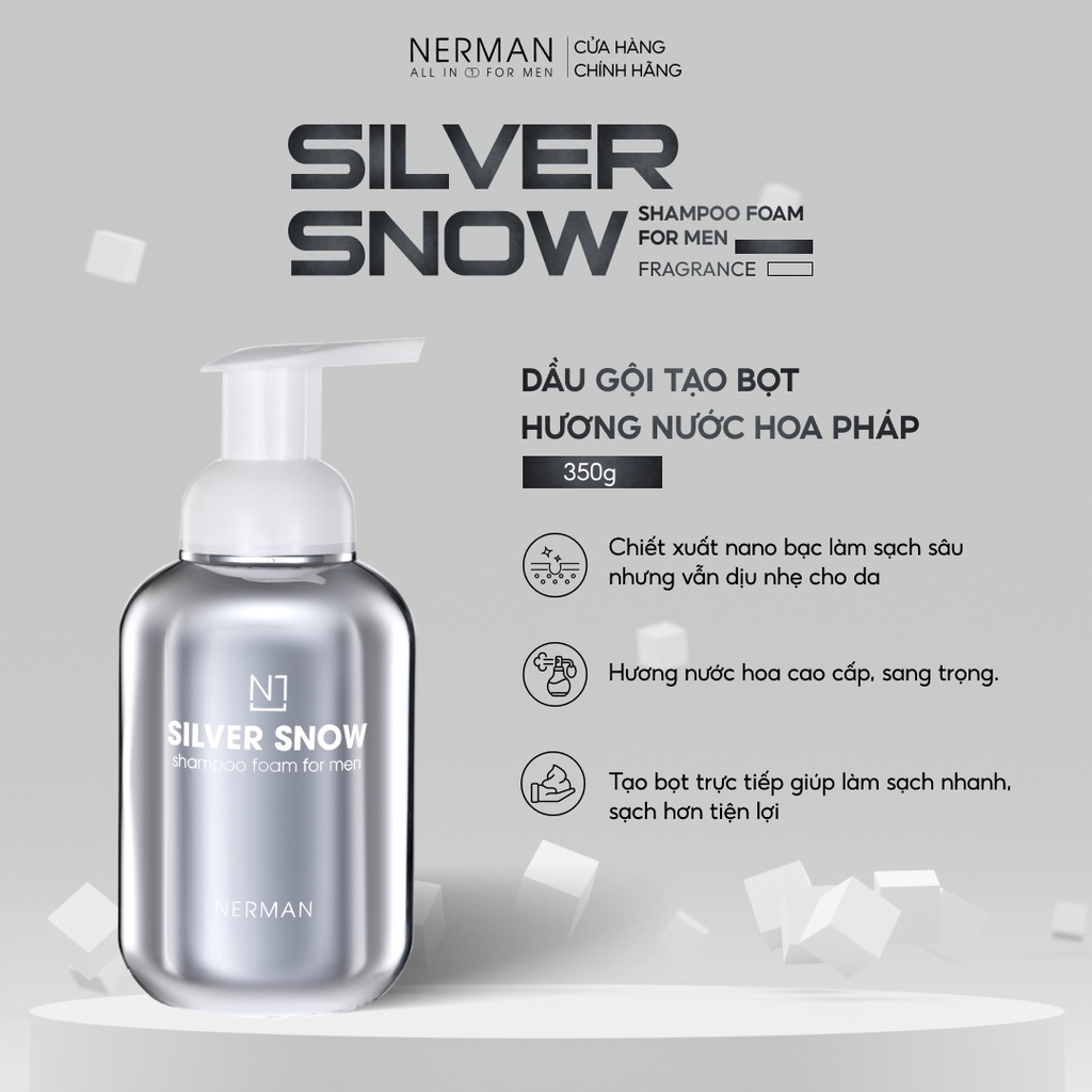 Dầu gội nam giới Nerman tạo bọt Nano bạc Silver Snow chính hãng- Hương nước hoa cao cấp 350G - Sản phẩm chính hãng