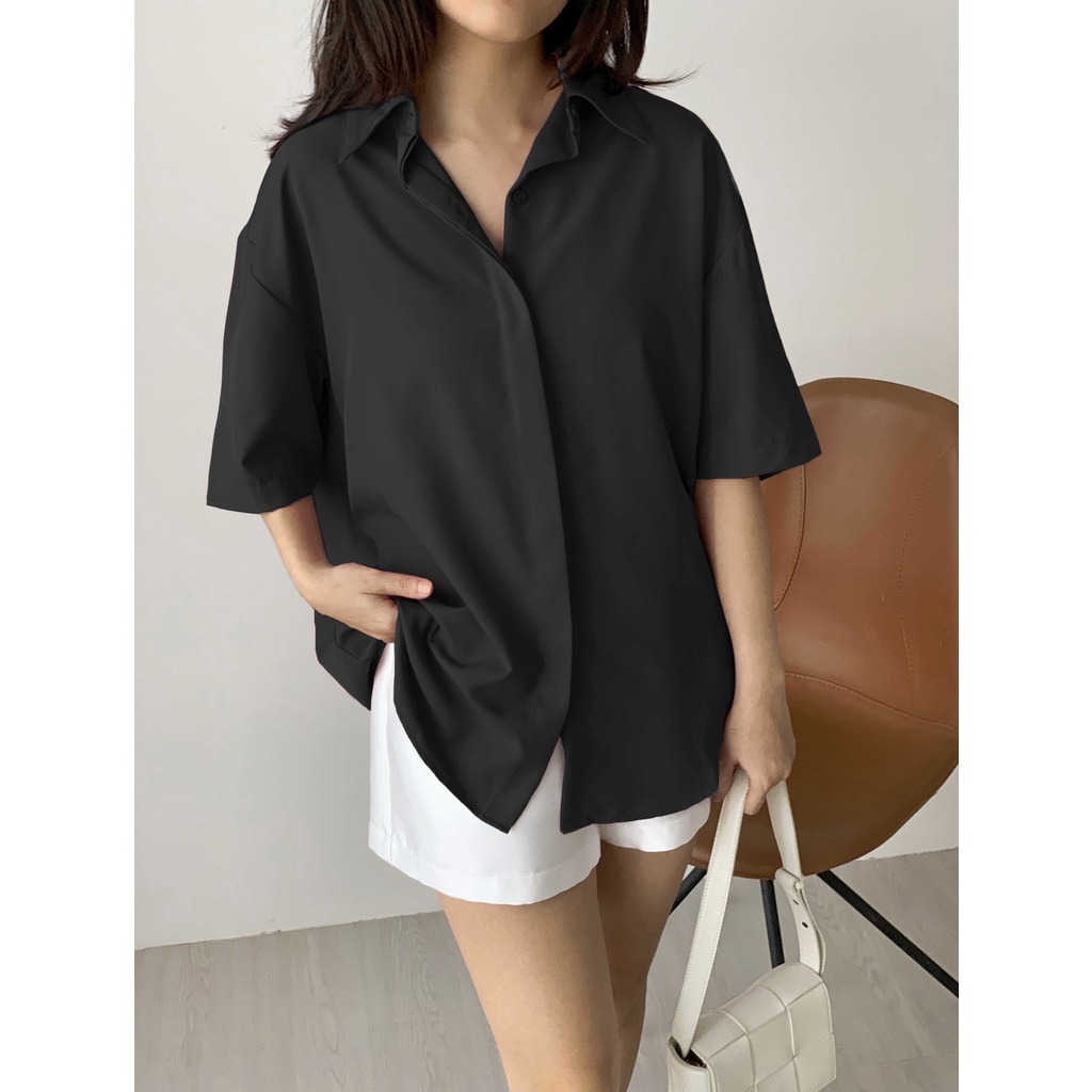 Áo sơ mi nữ MARC FASHION tay ngắn form rộng phong cách Hàn Quốc lịch sự CBMH094322