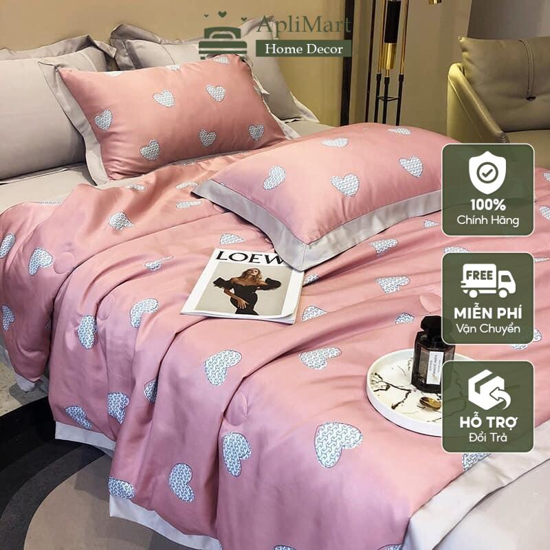 Bộ Chăn Ga Gối Cotton Silk Thái - Nhiều Mẫu Họa Tiết Xinh Shop Aplimart , Full Set 4 Món Chăn Hè Chần Bông Mỏng 2mx2m2