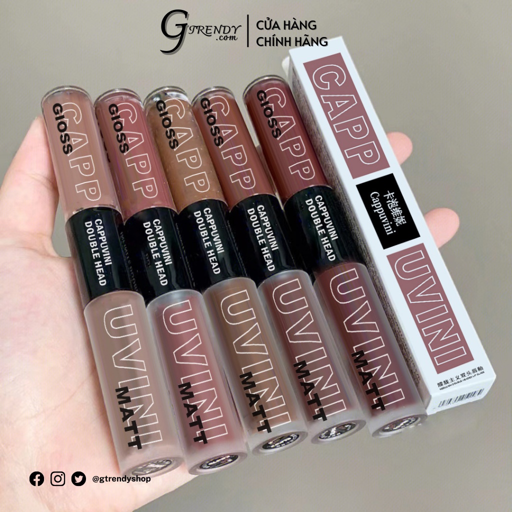 Son Môi 2 Đầu Bóng Lì Tone Mịn Mượt Cappuvini - GTRENDY