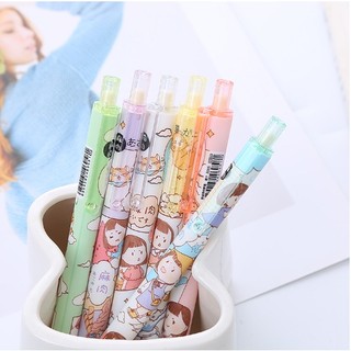 Bút bi bấm hình cô gái siêu dễ thương - bút bi viết văn phong mực đen