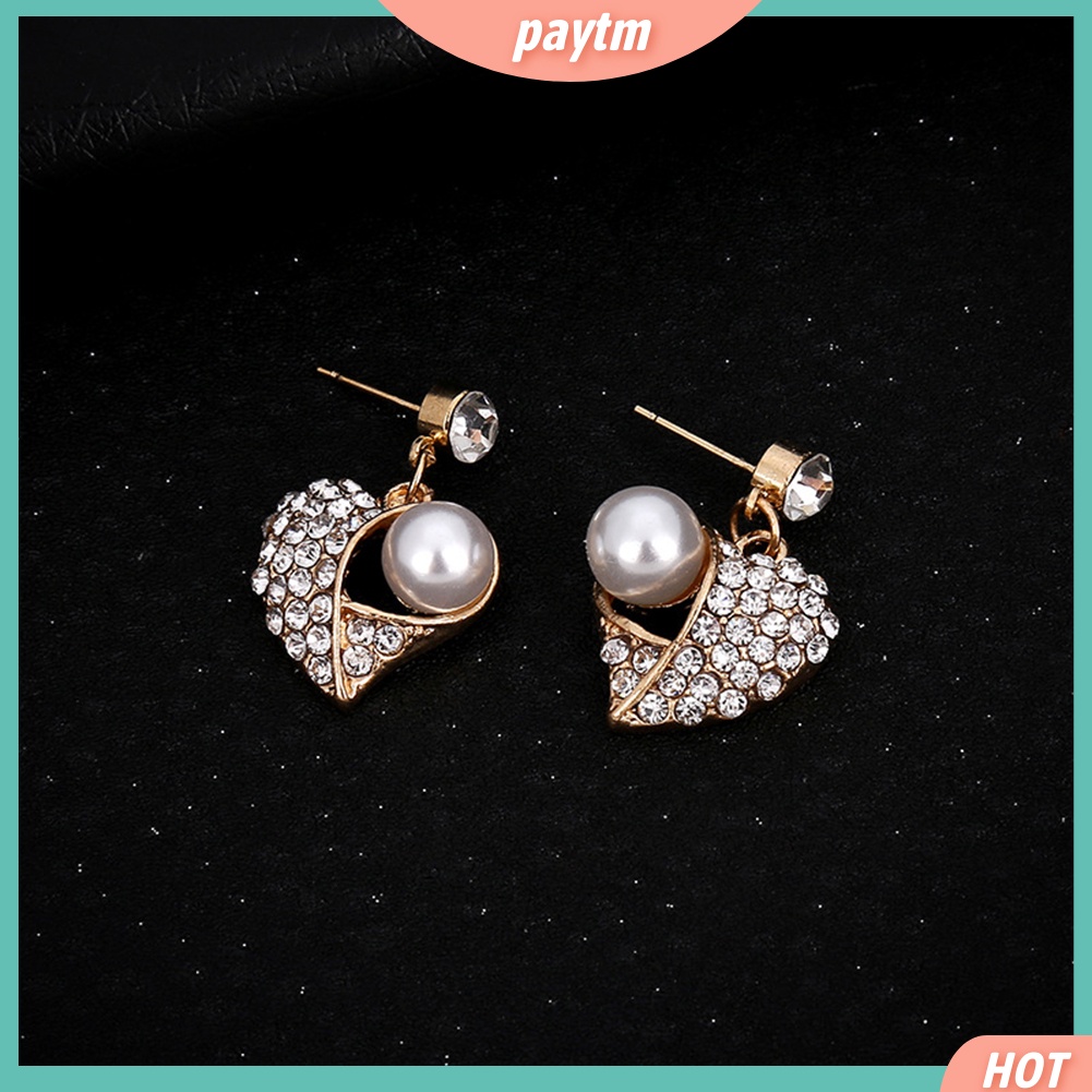 (PTM) Bộ dây chuyền + khuyên tai đính ngọc trai nhân tạo thời trang