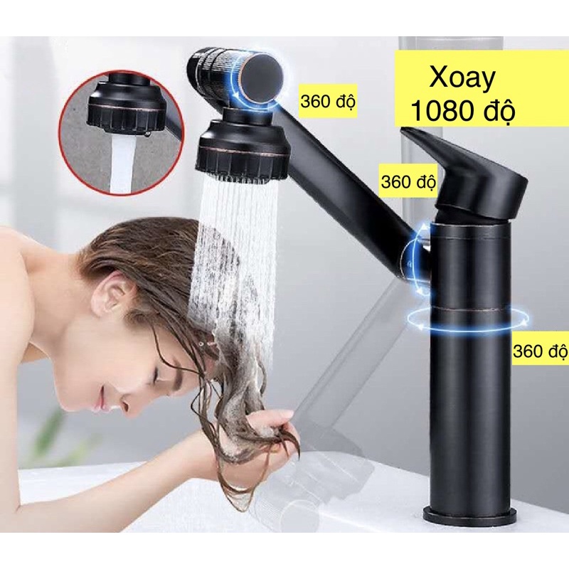 Vòi Chậu Rửa ,Chậu Lavabo Xoay 1080 Độ Tặng 2 Dây Dẫn 60cm