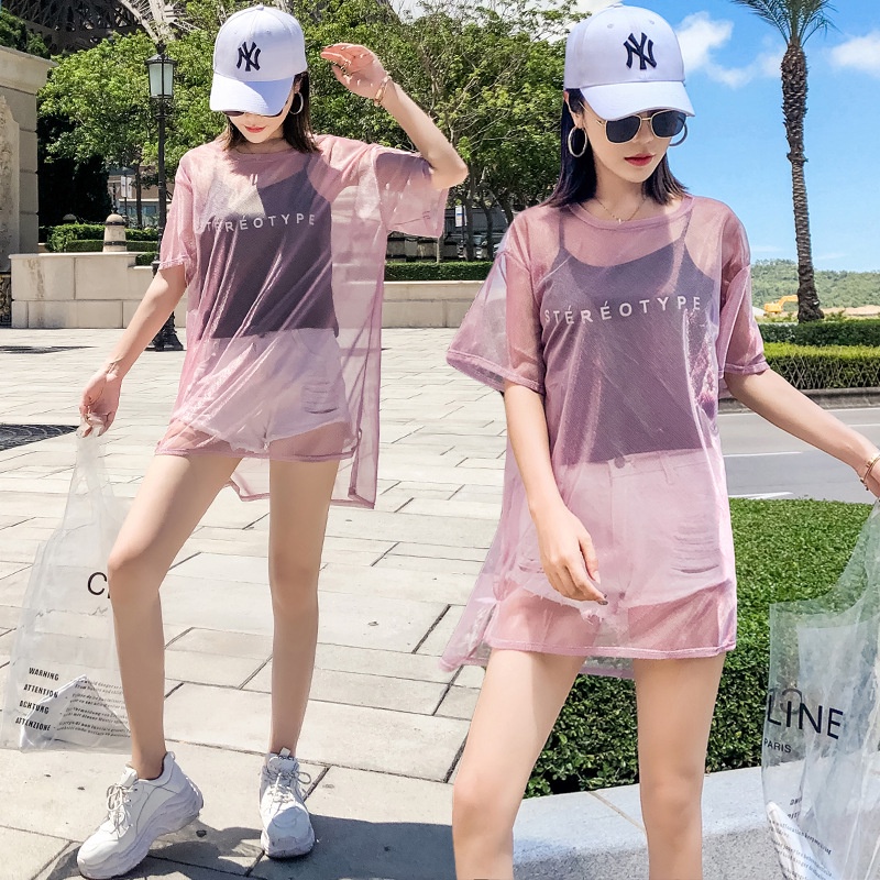 Set Áo Thun Tay Ngắn + Áo Thun Lưới Thiết Kế Mới Thời Trang Mùa Hè Dành Cho