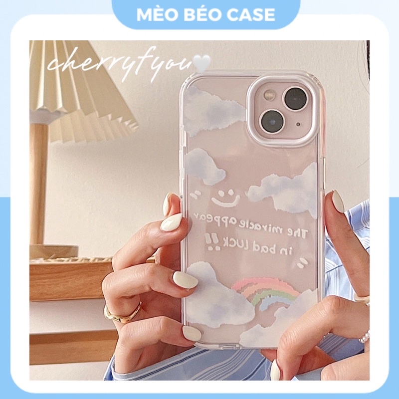 (SIÊU RẺ) Ốp lưng iphone viền trắng rời mây cầu vồng siêu xinh 7plus/8/8plus/x/xr/xs/11/12/13/pro/max/plus/promax