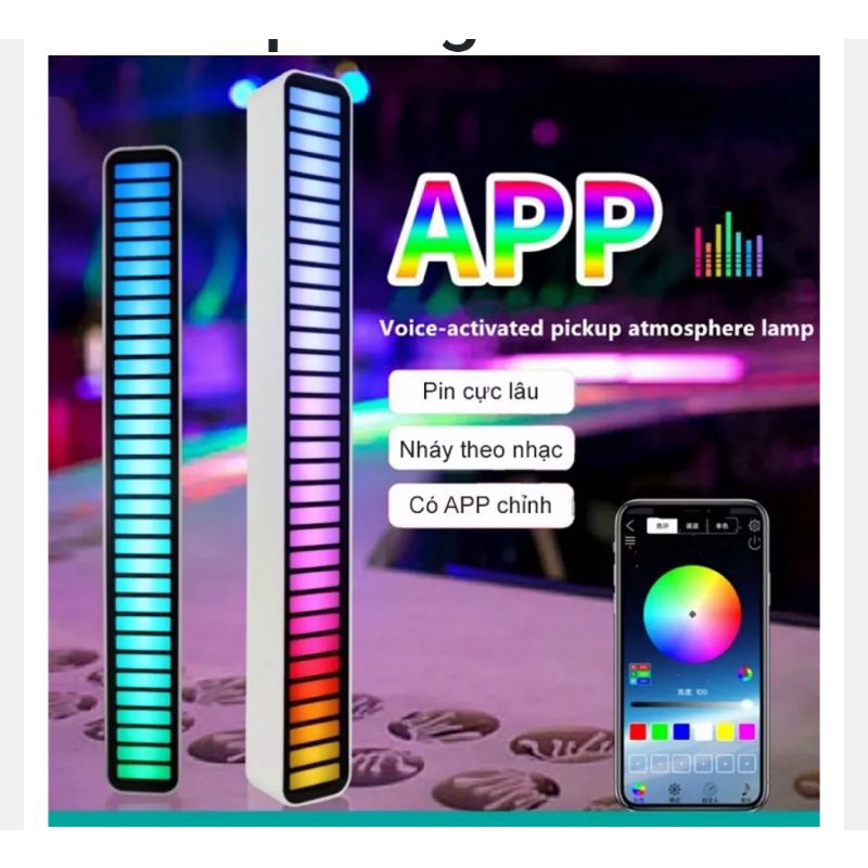 Thanh đèn led nháy theo nhạc RGB, 16 triệu màu 32 bit, guồn 5V, sạc Type C, ncó app sạc, trang trí, decor phòng