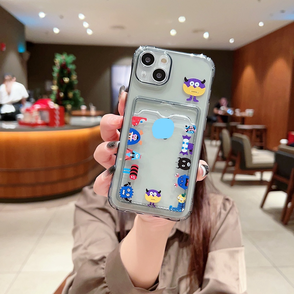 Ốp Điện Thoại Chống Sốc Có Ngăn Đựng Thẻ Hình Thỏ Hoạt Hình Cho iPhone 14 / 13 / 12 / 11 / X / 8 / 7P