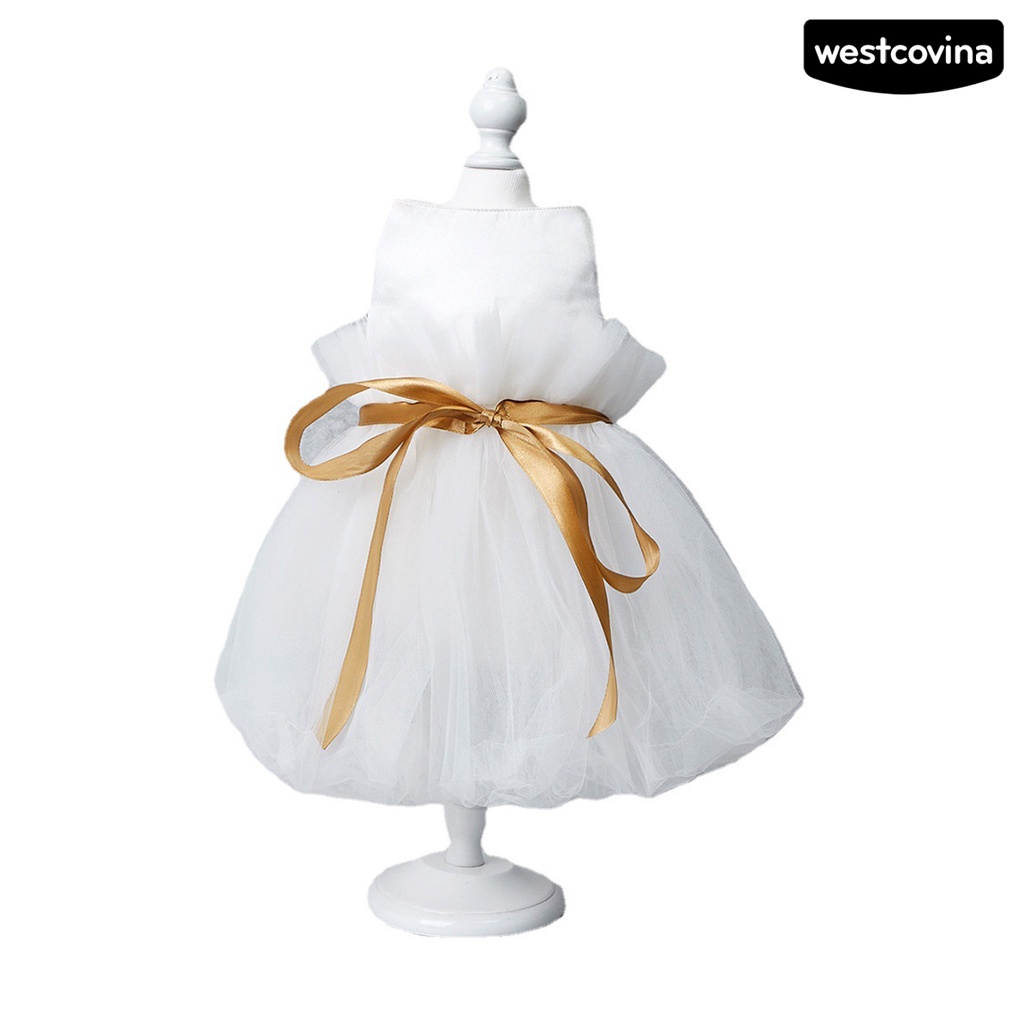 [COD]♘Đầm Trắng Phối Lưới Kèm Thắt Nơ Cỡ Nhỏ / Vừa / Nhỏ Thời Trang Xinh Xắn Cho Thú Cưng