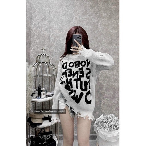 Áo len chữ rách OVERSIZE siêu chất dành cho nữ(có ảnh thật ) VANDUONGshop