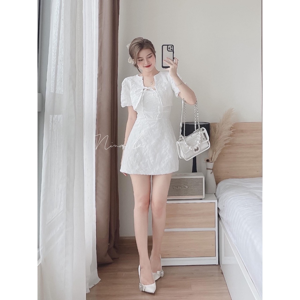 Đầm tiểu thư đi chơi tiệc, đầm ôm body tôn dáng thiết kế 2 dây sexy có mút có lót quần kèm khoác chất gấm cao cấp