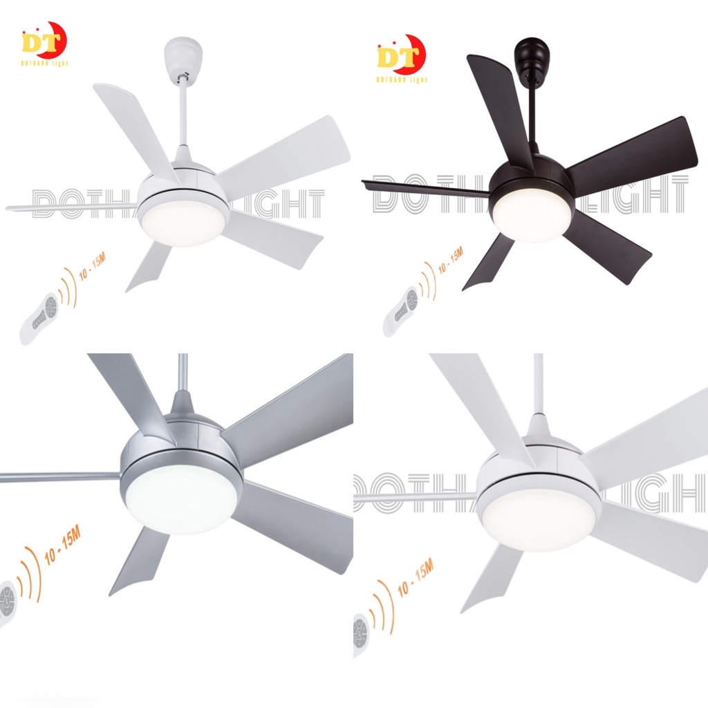 (QUẠT TRẦN CHÍNH HÃNG) Quạt trần asia QT04 dân dụng mẫu đơn giản cánh nhựa abs êm gió led 3 màu điều khiển từ xa DHQ