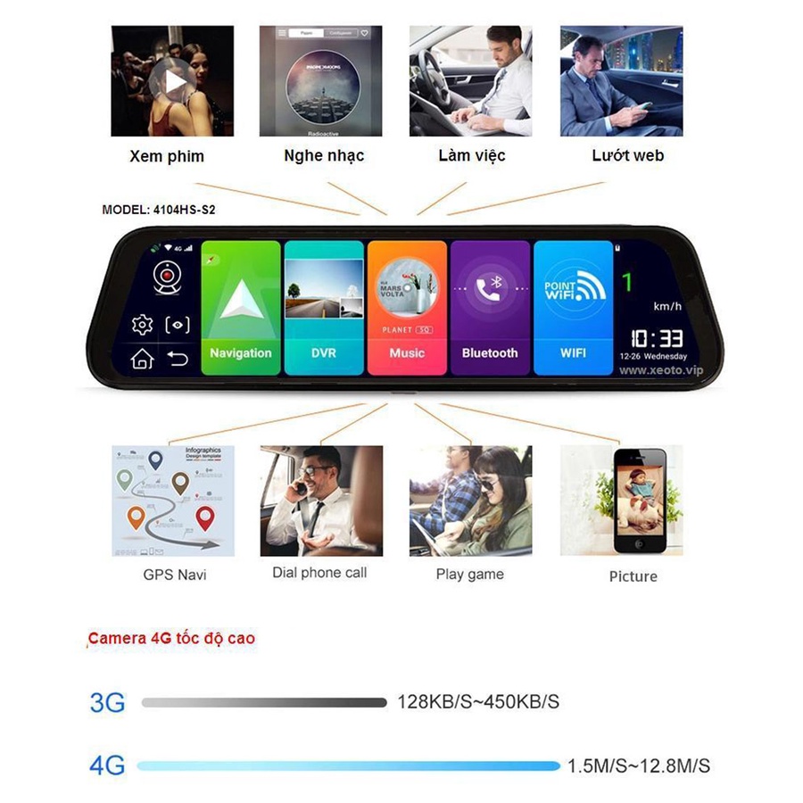 CAMERA HÀNH TRÌNH GƯƠNG X10R CẢNH BÁO DẪN ĐƯỜNG GIẢI TRÍ ANDROI