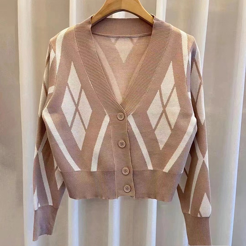 IELGY Áo Khoác cardigan Dệt Kim Họa Tiết Kẻ Sọc Màu Sắc Tương Phản Phong Cách Hàn Quốc Cho Nữ