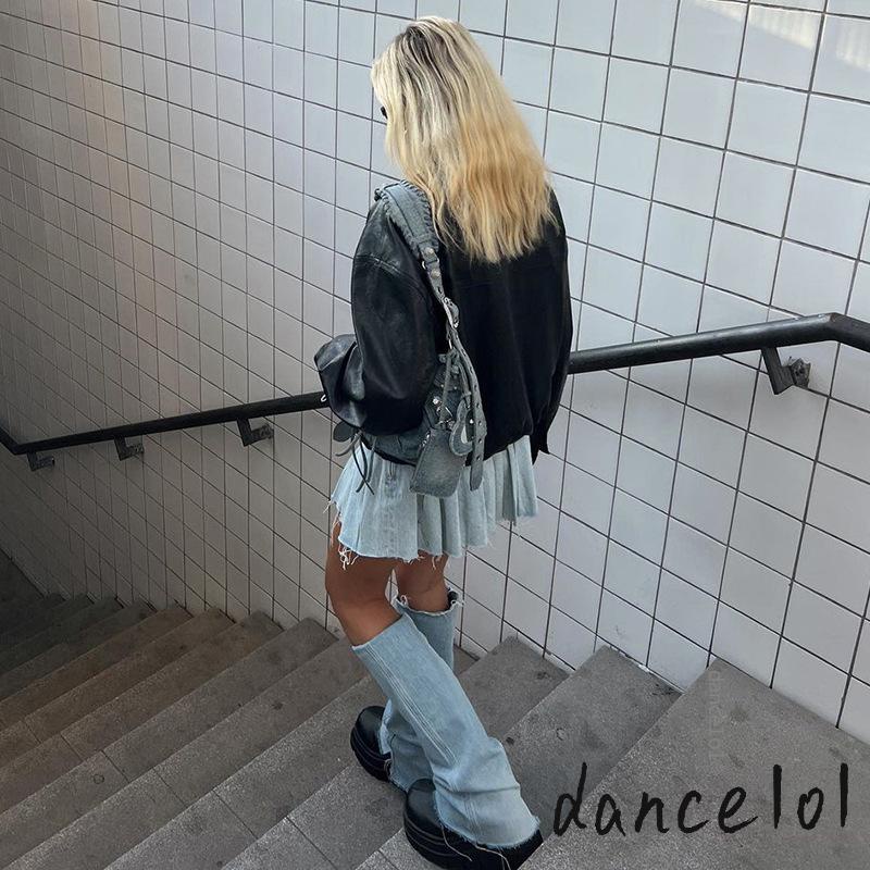 Chân váy jean Mini Xếp Li Lưng Cao + Áo Cột Dây Thời Trang Cho Nữ Khiêu Vũ1O1