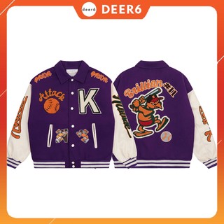 Áo khoác bomber, Varsity jacket Brillian G0060 nam nữ thân dạ tay da lót trần bông màu tím