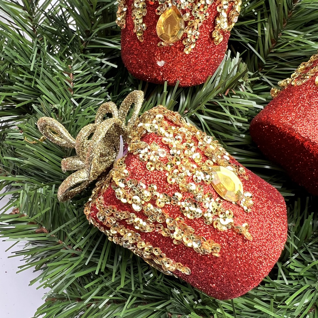 Combo 3 quả châu màu đỏ cam cao cấp hình trụ treo cây thông Noel trang trí vòng nguyệt quế Giáng sinh cao 11cm