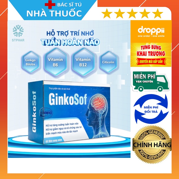 Viên Uống Hổ Trợ Trí Nhớ Tuần Hoàn Não Ginkosof Hộp 60 viên