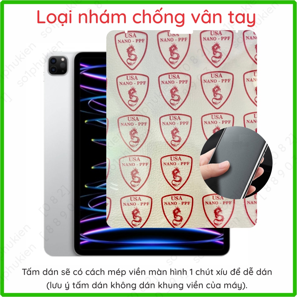 Dán cường lực iPad Pro M2 (12.9 inch) 2022 nano trong suốt, nhám chống vân tay, bảo vệ mắt, chống nhìn trộm