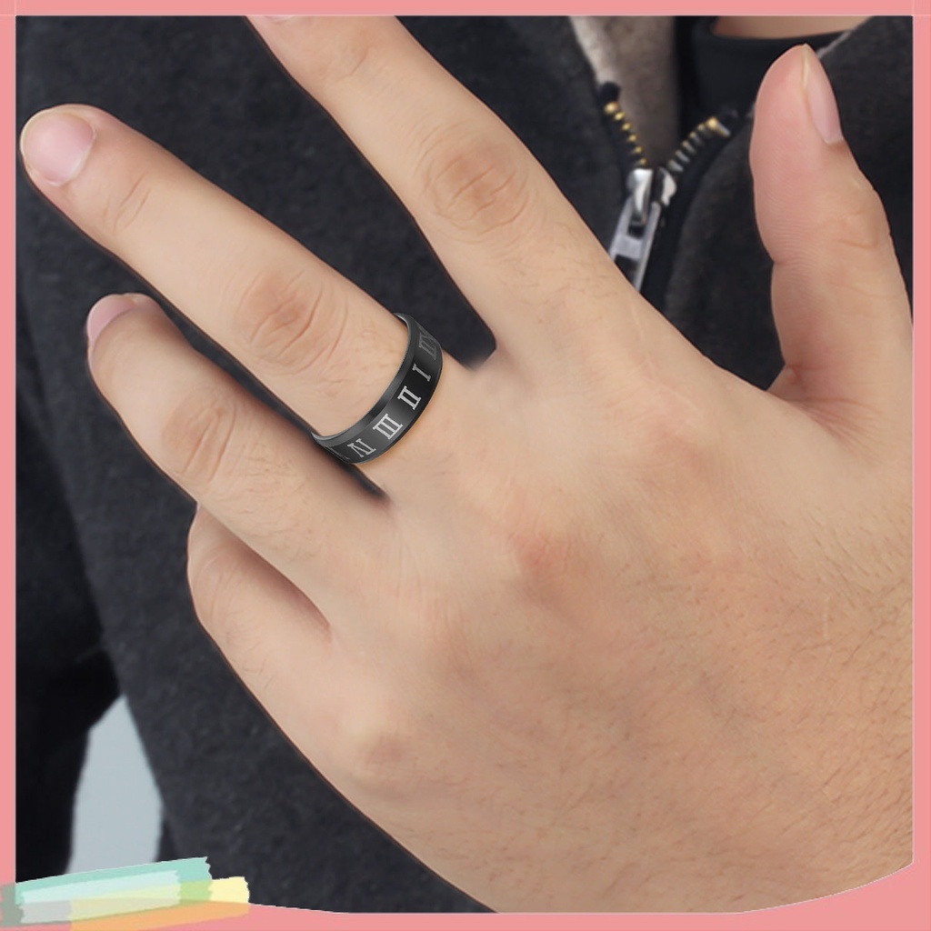 Nhẫn thép không gỉ màu trơn trang trí số la mã thời trang sang trọng cho nam