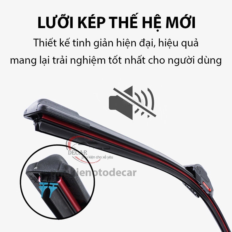 Gạt mưa lưỡi kép cao cấp, bộ cần gạt kính nước mưa 2 lưỡi khung mềm ô tô HYUNDAI GETZ, I10, I20, I30, ACCENT, SANTAFE