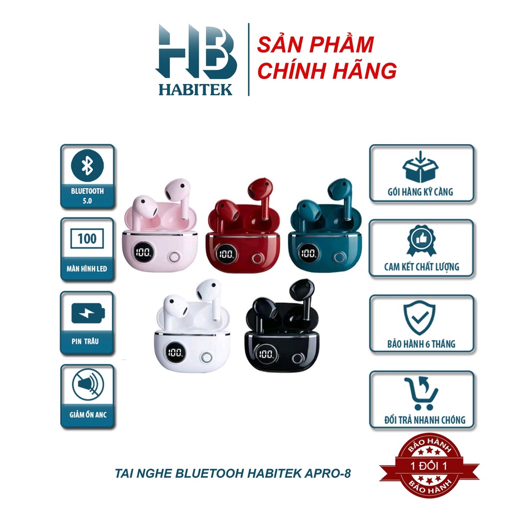 Tai Nghe Bluetooth Habitek APRO 8 Pro13 Âm thanh vòm HIFI có Micro Trò chuyện Cảm ứng