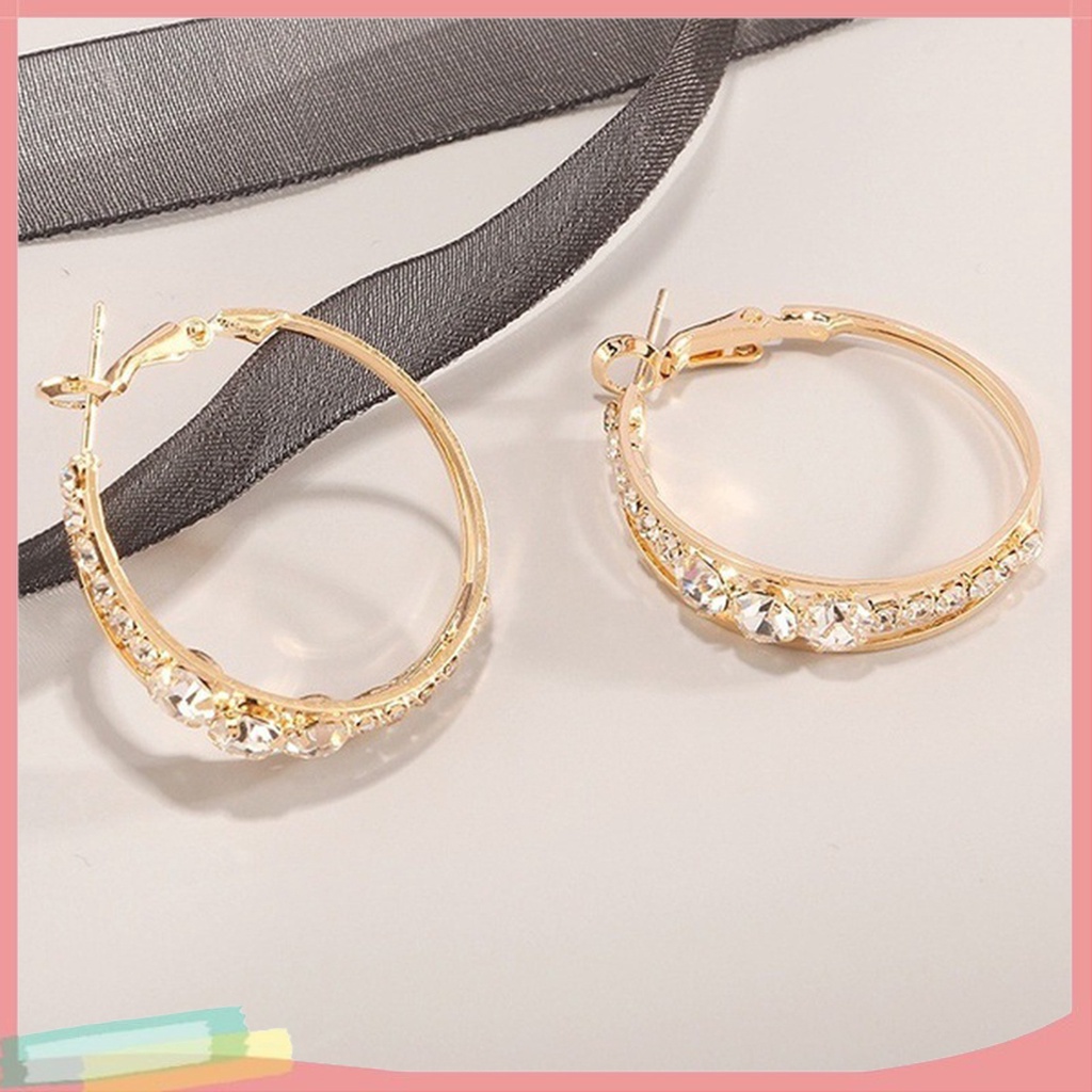 Đôi khuyên tai vòng tròn đính kim cương giả thời trang cho nữ