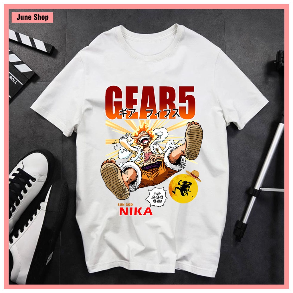 Áo thun One Piece, Áo Anime in hình Luffy Gear 5 màu trắng cực ngầu, chất cotton co giãn 4 chiều