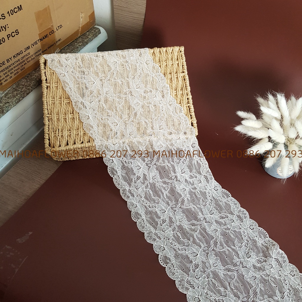 Ren viền trang trí LH7C rộng 20cm màu kem co giãn nhiều maihoaflower