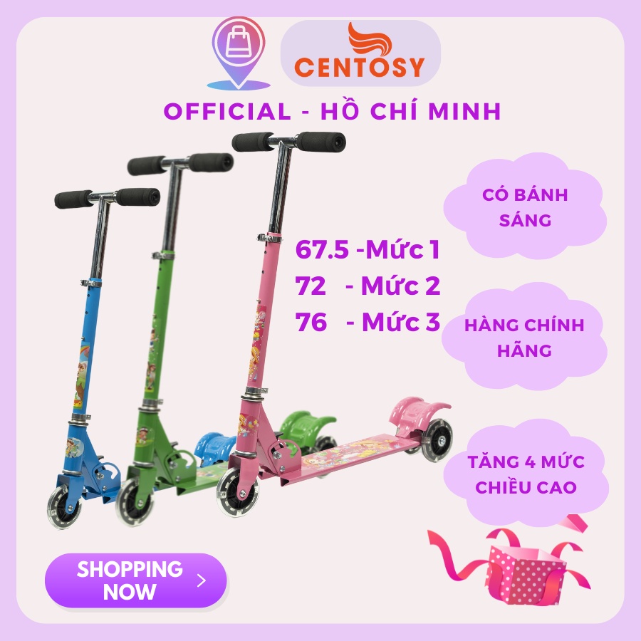 Xe Trượt Scooter Giá Rẻ 951 CENTOSY - Tăng Chỉnh 3 Nấc, Bánh Phát Sáng Cho Bé Từ 2 Tuổi