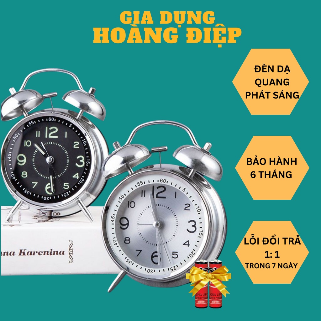 Đồng hồ để bàn Báo Thức Inox kim trôi phong cách cổ điển chuông to