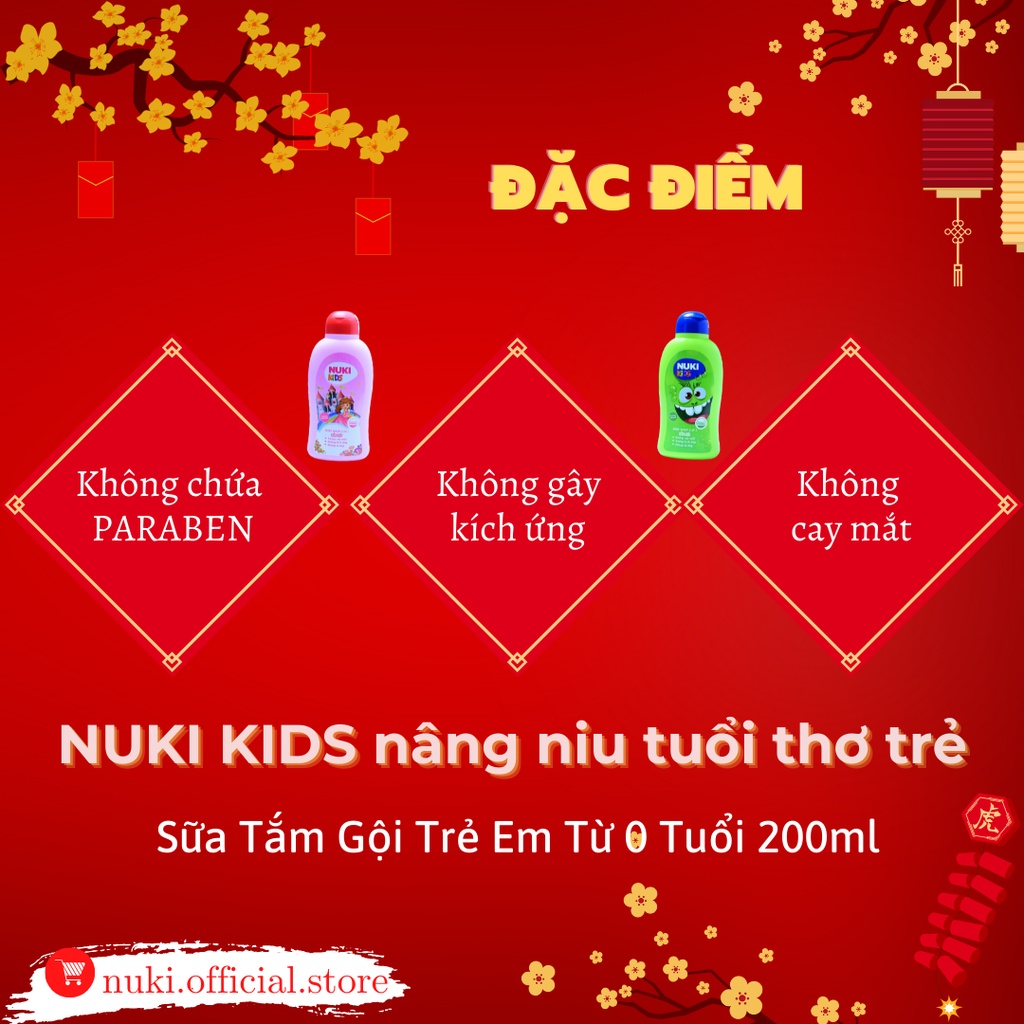 Sữa Tắm Gội Trẻ Em Nuki Kids Từ 0 Tuổi 200ml Hương Thơm Dịu Nhẹ,Không Chứa Paraben và Không Gây Cay Mắt