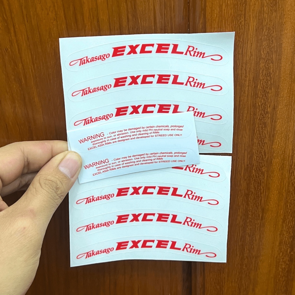 Tem dán vành excel asia,rim kèm tem warning đủ màu