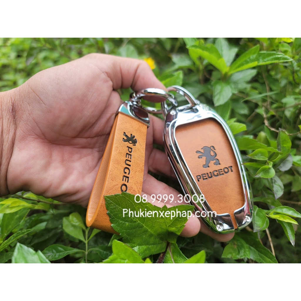 Ốp khoá hợp kim peugeot cao cấp,ốp chìa khoá peugeot new chất liệu hợp kim bọc da bò