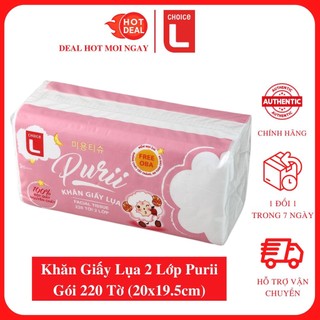 Khăn Giấy Lụa Purri Choice L (Cl) (20 x 19.5 cm) Gói 220 Tờ - Bao Bì Màu Hồng / Xanh