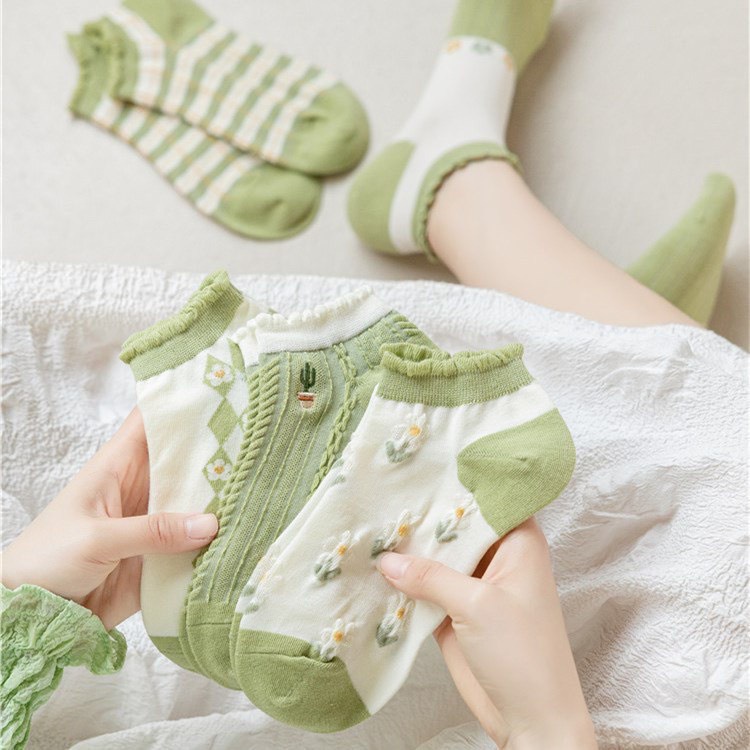 Sét 5 Đôi Tất Màu Xanh Matcha Mix Trắng Siêu Hot Tn17