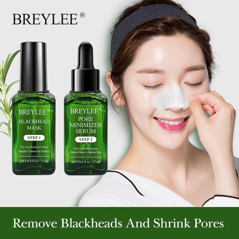 BREYLEE làm giảm mụn đầu đen dạng serum lột mụn đầu đen và 100 miếng giấy lột dùng cho vùng mũi 17ml