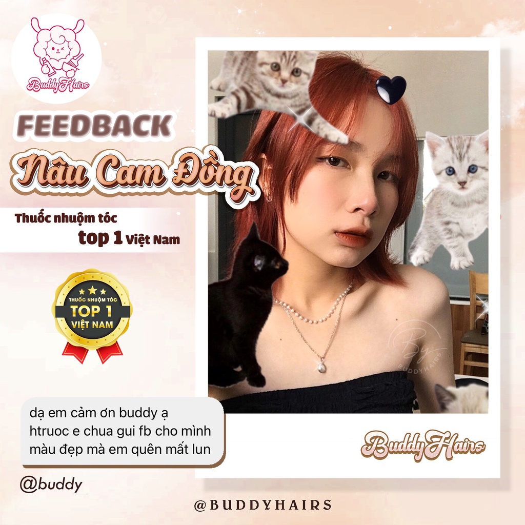 Thuốc nhuộm tóc màu NÂU CAM ĐỒNG, NÂU CAM ĐẤT, NÂU ĐỒNG ÁNH CAM,thuốc nhuộm tóc không cần tẩy, kem nhuộm tóc tại nhà Bud