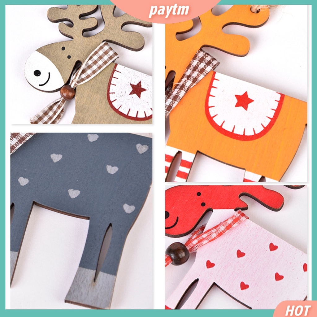 [PTM] Phụ Kiện Treo Trang Trí Cây Thông Giáng Sinh Bằng Gỗ Hình Tuần Lộc Nhiều Màu Dễ Thương