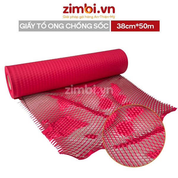 Giấy tổ ong bọc hàng màu đỏ Zimbi 38cmx50m - Giấy chống sốc, chống trầy xước - Giấy gói quà Tết