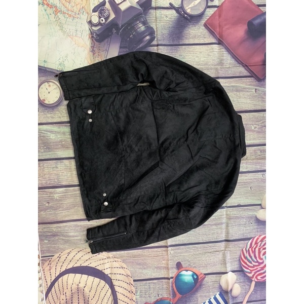 Áo khoác bomber da lộn biker trần bông mgo VNXK