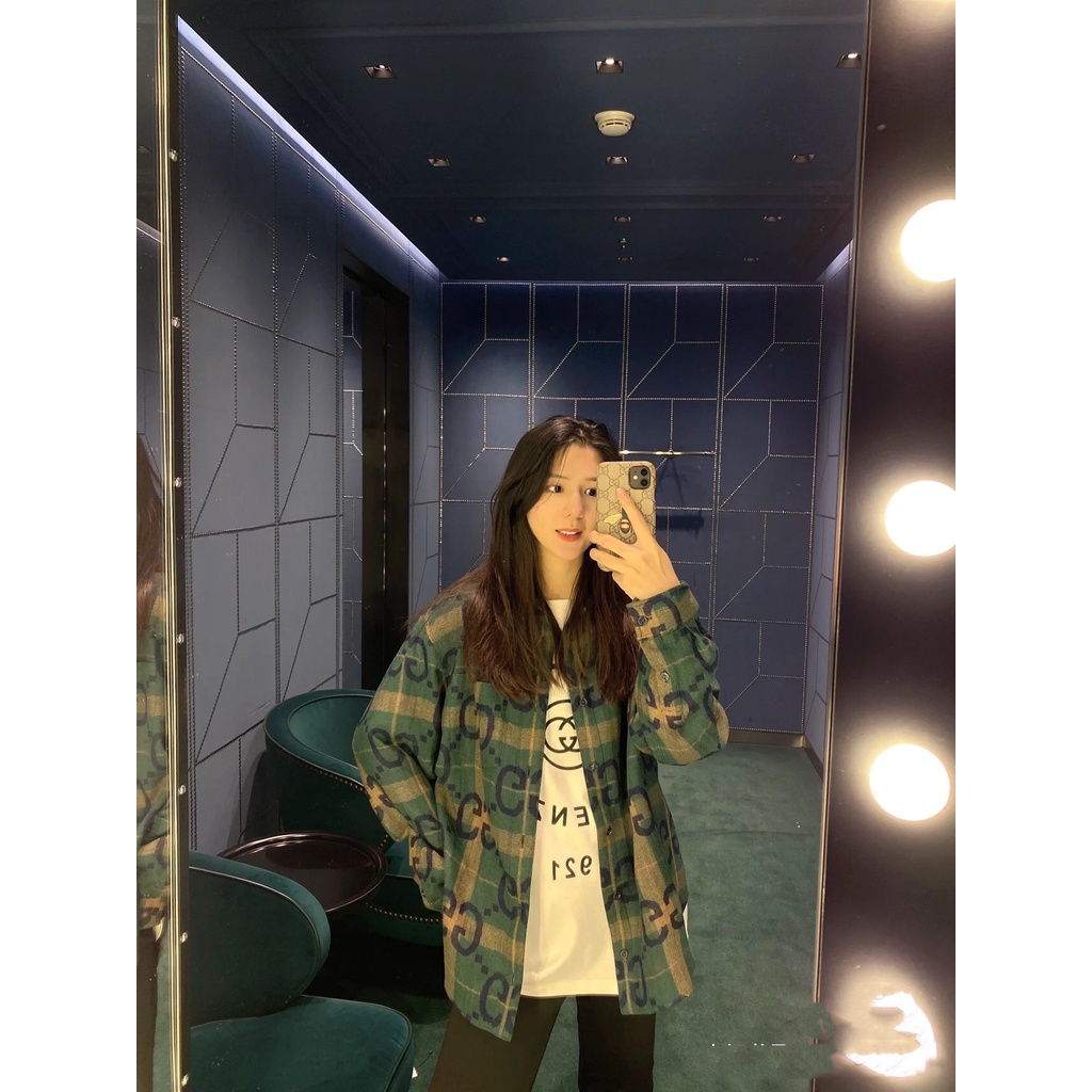 Áo sơ mi GG kẻ sọc xanh unisex cao cấp Gucci GC 2023