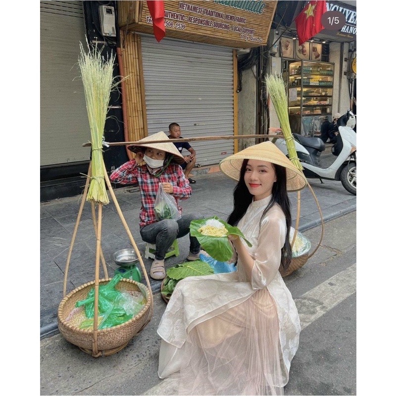 Set áo dài ren nổi phối tơ + chân váy li